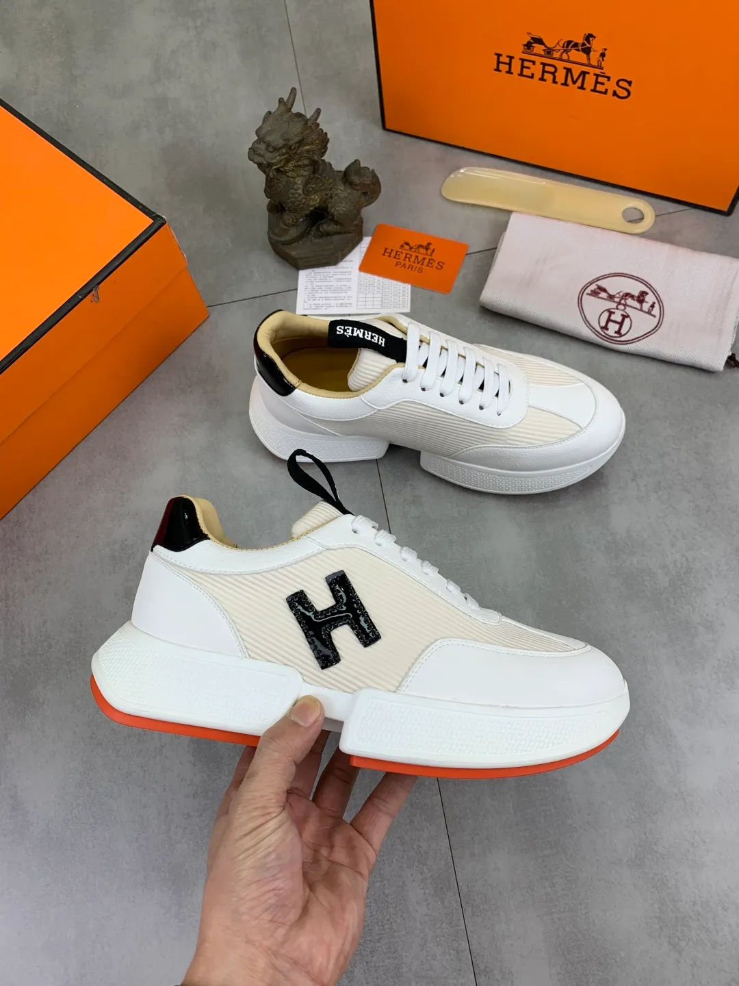 Men's men's shoes P460 new style [HERMES] Hermès - High-end quality original order - Upper: 🔝Nappa calfskin, sewn brand 'H' totem - Inner: water-dyed cowhide - Outsole: ultra-light TPU foam; molded outsole - Ultra-high quality control·Fine workmanship: highlighted (high-end·nobility·grade) -Size: 38-44 (45 can be customized)·